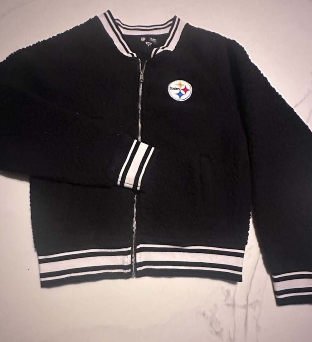 NFL Team Apparel M Pittsburgh Steelers Black Sherpa Fleece Full-Zip Bomber Jacke